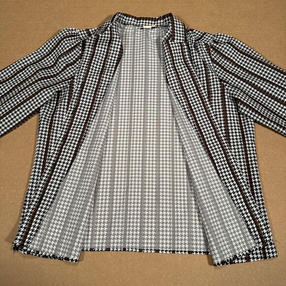 Vintage 70s Rhapsody Houndstooth Blouse Sz 40 Made in USA Brown Retro Disco Top - Picture 3 of 8